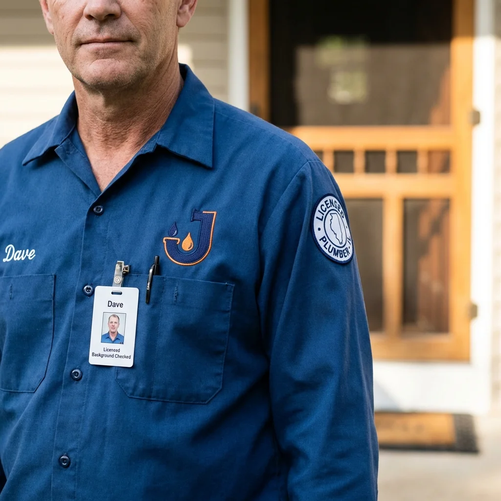 Licensed plumber showing ID badge in Chalmette, LA