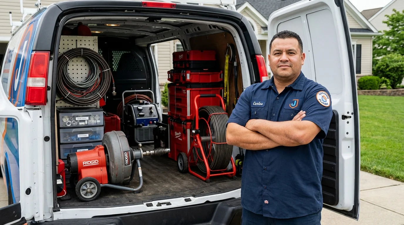 Professional drain cleaning equipment and Johns Plumbing LLC plumber in Chalmette