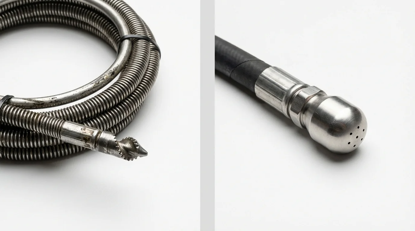 Drain snake cable and hydro jetting nozzle used for drain cleaning in Chalmette, LA