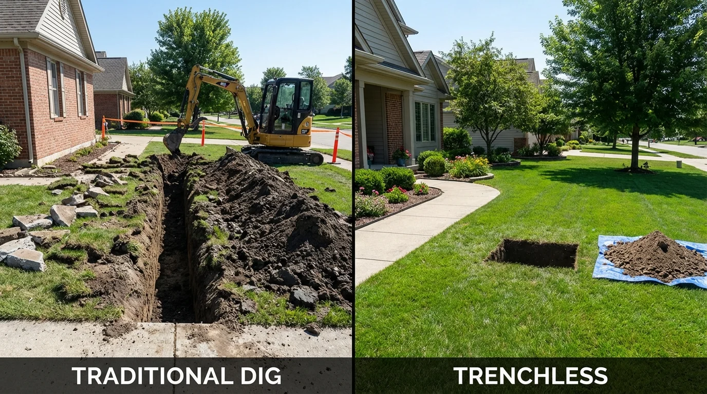 Trenchless sewer repair with minimal yard damage versus traditional excavation in Chalmette, LA